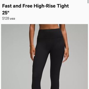 Lululemon High Rise Fast and Free Legging sz 4